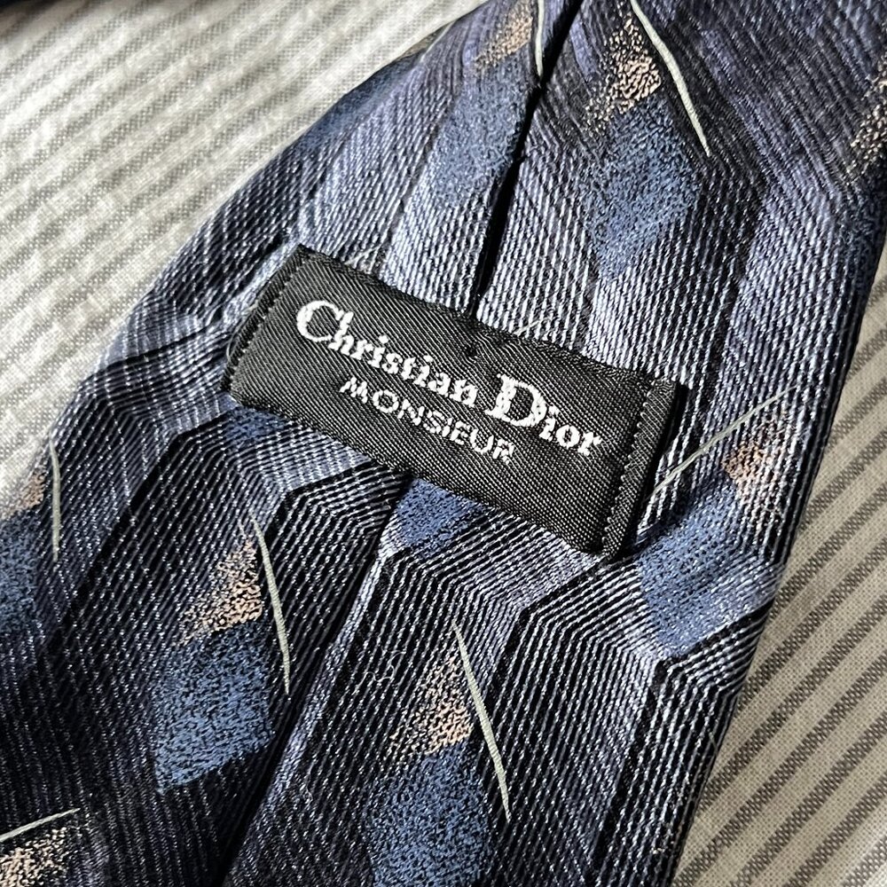 Christian Dior Vintage Neck Tie 100% Silk Blue